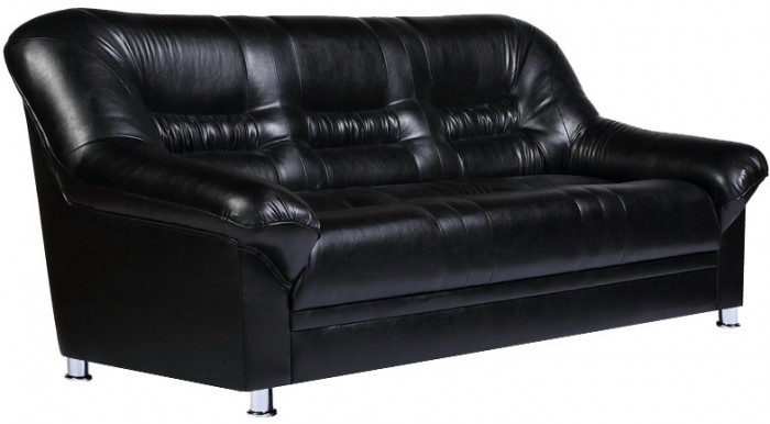 Диван кожаный черный, прямой 3-х местный, для дома, офиса, гостиной, кабинета Карелия