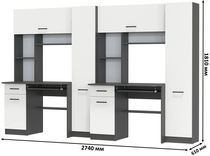 Два стола рабочих 6-0603 Альфа + два кресла 103 чёрных, графит/белый