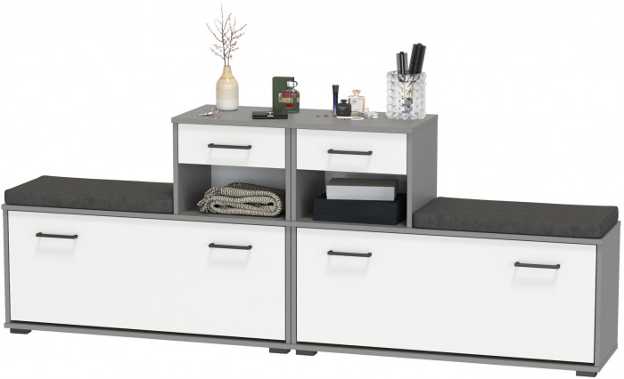 Лира ГК 2-0714+2-0714графбел Тумба под обувь, графит/белый