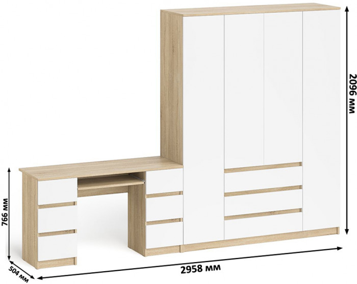 Мори компьютерный стол МС-2 + Шкаф МШ1600.1, дуб сонома/белый