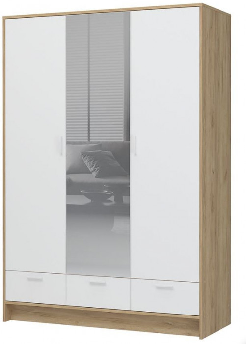 ИРИС ШК-03 Шкаф 3-х ств с зеркалом (1385х2000х550) дуб крафт золото/белый