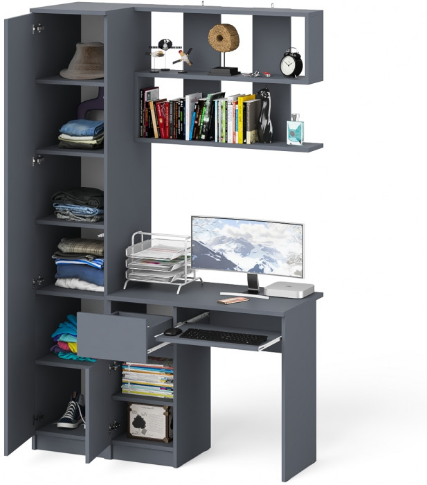 Мори Стол компьютерный МС-1 левый + Пенал МШ400.1 + Полка 900, цвет графит, ШхГхВ 130,4х50,4х209,6 см., НЕ универсальная сборка