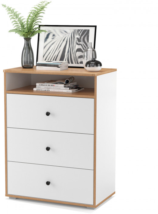 Вуди Стол письменный 12.42 + Комод 13.293, цвет белый премиум/дуб крафт золотой, ШхГхВ 180х52,7х93,2 см., универсальная сборка