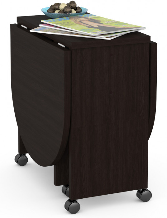 КР100 Глория 601 Стол-книжка журнальный, цвет венге магия, ШхГхВ 121х54х53 см. 33х54х53 см. сложенный, высота без учёта колёс, колёса идут в комплекте