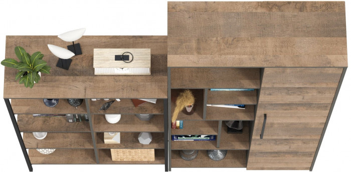 Трувор 13.151.02 Стеллаж + 13.206 Шкаф-стеллаж, цвет дуб гранж песочный/интра, ШхГхВ 183х37х194,2 см., универсальная сборка