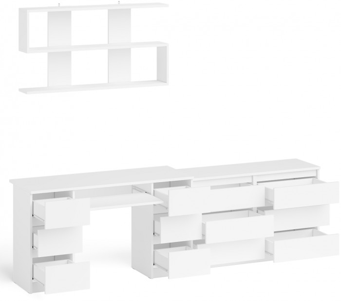 Мори компьютерный стол МС-2 + Комод МК1200.6 + Полка 1200, белый