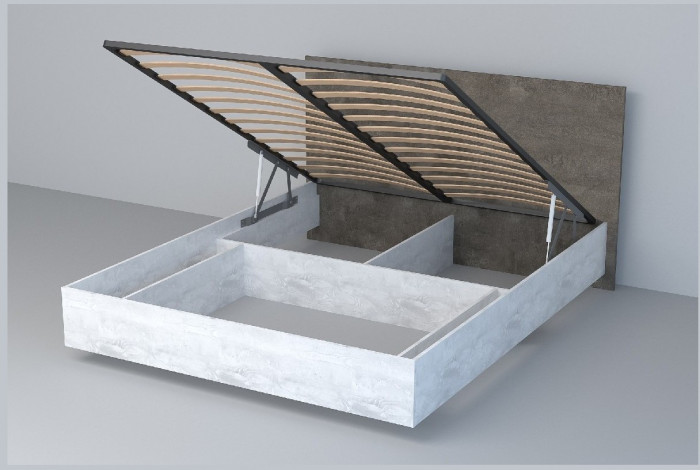 Кровать 1,6 арт.031 (ЛДСП) ПМ (Бетон Светлый/Белый Глянец)