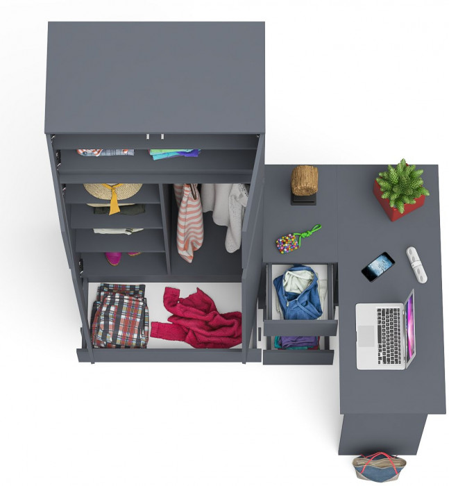 Мори Стол компьютерный МС-16 левый + Шкаф МШ900.1 + Антресоль МА900.1, цвет графит, ШхГхВ 214,8х84,9х234,2 см., выдвижные ящики слева, НЕ универс. сб.