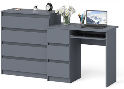 Мори Стол компьютерный МС-6 левый + Комод МК800.4, цвет графит, ШхГхВ 170,4х50х94 см., выдвижные ящики слева, НЕ универсальная сборка