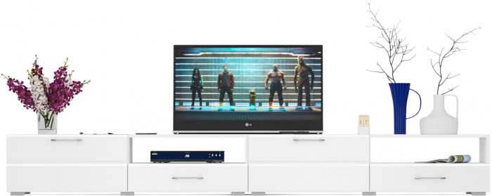 Тумба под ТВ Ларго 1, корпус белый/фасады МДФ белый глянец