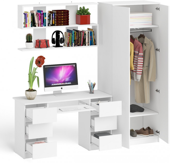 Мори компьютерный стол МС-2 + Шкаф МШ800.1 + Полка 1200, белый