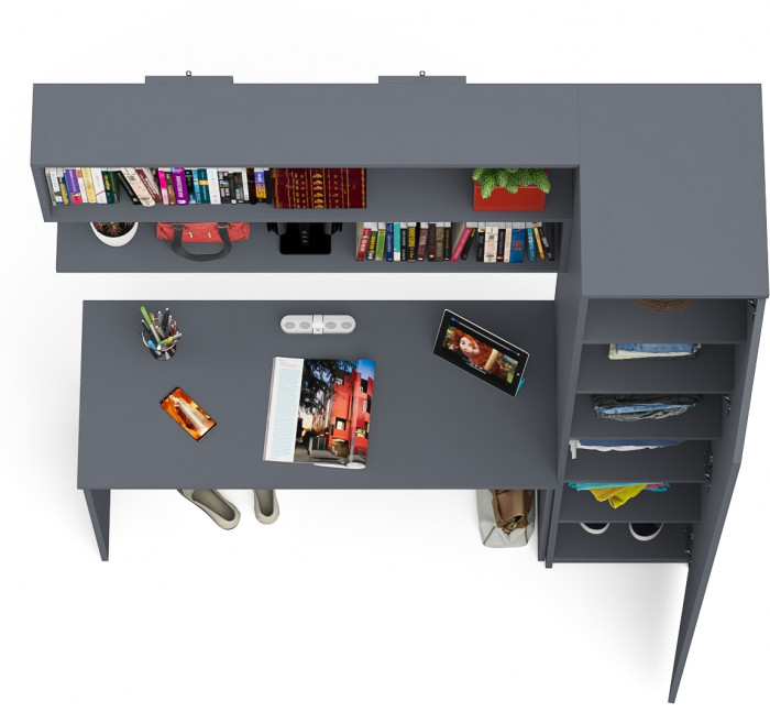 Мори письменный стол МСП1200.1 + Пенал МШ400.1 + Полка 1200, графит