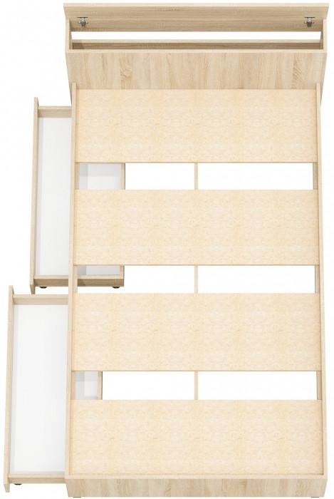 Ксения Кровать с ящиками 1200, цвет дуб сонома, ШхГхВ 126,4х221,6х72 см., сп.м. 1200х2000 мм., без матраса, основание есть, универсальная сборка