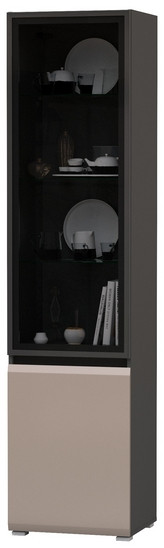 Сидней 13.201 Шкаф-витрина, цвет корпус: антрацит/фасады: МДФ веллюто капучино/прозрачное стекло с серой тонировкой, ШхГхВ 50х41,3х205,2 см., ун. сб.