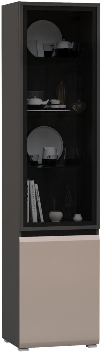 Сидней 13.201 Шкаф-витрина, цвет корпус: антрацит/фасады: МДФ веллюто капучино/прозрачное стекло с серой тонировкой, ШхГхВ 50х41,3х205,2 см., ун. сб.