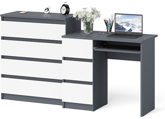 Мори Стол компьютерный МС-6 левый + Комод МК800.4, цвет графит/белый, ШхГхВ 170,4х50х94 см., выдвижные ящики слева, НЕ универсальная сборка