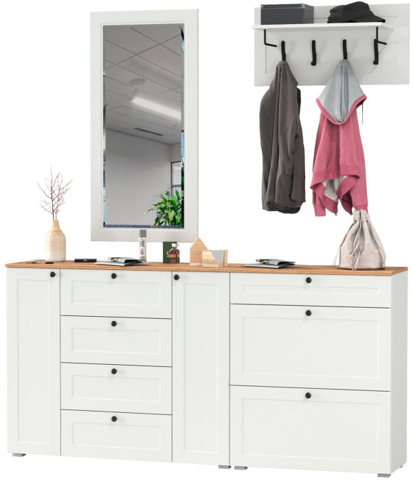 Остин Прихожая 56, белый шагрень/дуб крафт золотой