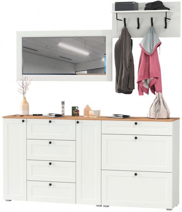 Остин Прихожая 56, белый шагрень/дуб крафт золотой