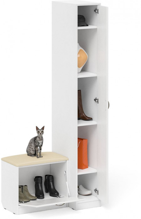 Прихожая П-6 Компоновка № 39, цвет белая шагрень/фасады МДФ белое дерево фрезеровка ромб, ШхГхВ 90х50х210 см., универсальная сборка