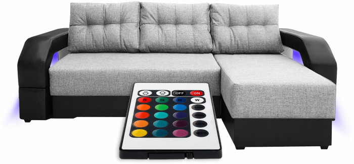 Диван-кровать раскладной еврокнижка, угловой Манчестер, с подсветкой, ширина спального места 160 см, рогожка/экокожа, серый