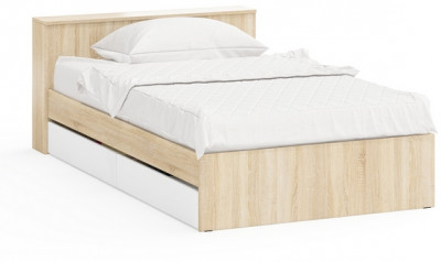 Ксения Кровать с ящиками 1200, цвет дуб сонома/белый, ШхГхВ 126,4х221,6х72 см., сп.м. 1200х2000 мм., без матраса, основание есть, ун. сб.