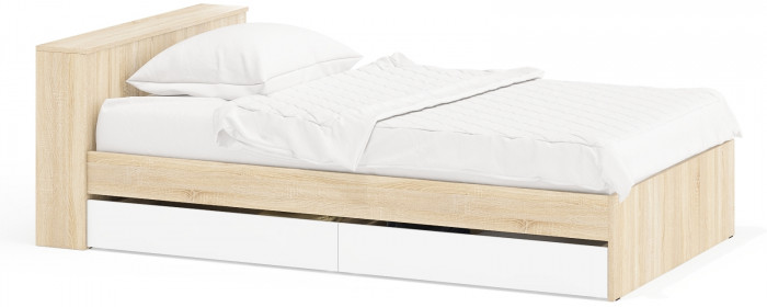 Ксения Кровать с ящиками 1200, цвет дуб сонома/белый, ШхГхВ 126,4х221,6х72 см., сп.м. 1200х2000 мм., без матраса, основание есть, ун. сб.