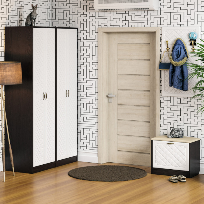 Прихожая П-6 Тумба + Вешалка, цвет венге/фасады МДФ белое дерево фрезеровка ромб, ШхГхВ 60х35х200 см.