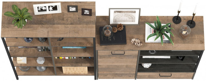 Трувор 13.151.02 Стеллаж + 13.307.01 Комод, цвет дуб гранж песочный/интра, ШхГхВ 199х37х146 см., универсальная сборка