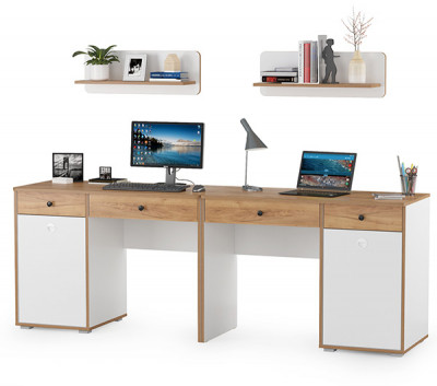 Вуди Компоновка № 01, цвет белый премиум/дуб крафт золотой, ШхГхВ 220х52,7х170 см., универсальная сборка