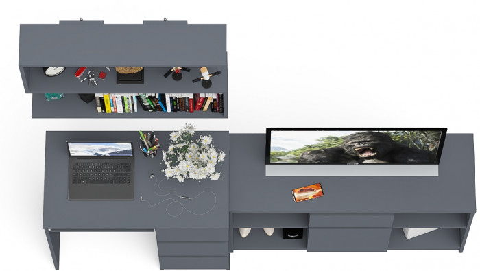 Мори компьютерный стол МС-6 правый + Тумба МТВ1204.1 + Полка 900, графит