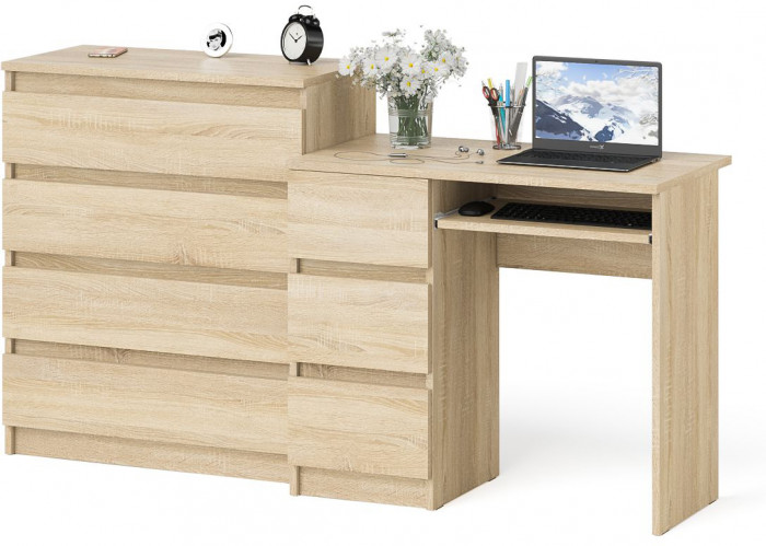 Мори Стол компьютерный МС-6 левый + Комод МК800.4, цвет дуб сонома, ШхГхВ 170,4х50х94 см., выдвижные ящики слева, НЕ универсальная сборка