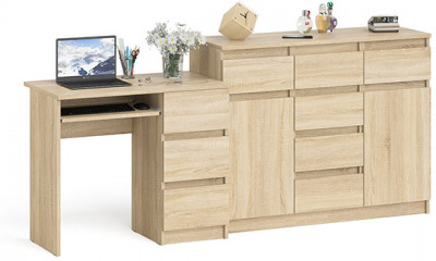 Мори Стол компьютерный МС-6 правый + Комод МК1200.4, цвет дуб сонома, ШхГхВ 210,4х50х94 см., выдвижные ящики справа, НЕ универсальная сборка