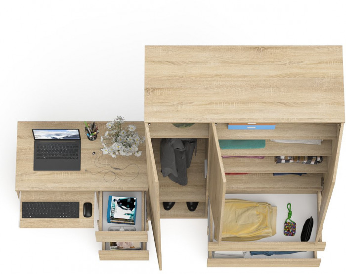 Мори Стол компьютерный МС-6 правый + Шкаф МШ1200.1, цвет дуб сонома, ШхГхВ 210,4х50,4х209,6 см., выдвижные ящики справа, НЕ универсальная сборка