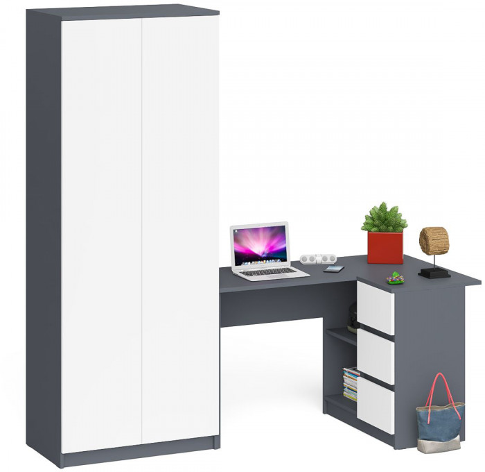 Мори компьютерный стол МС-16 правый + Шкаф МШ800.1, графит/белый
