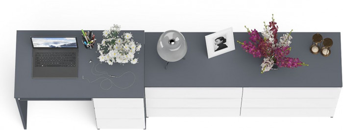 Мори компьютерный стол МС-6 правый + Комод МК1380.6, графит/белый