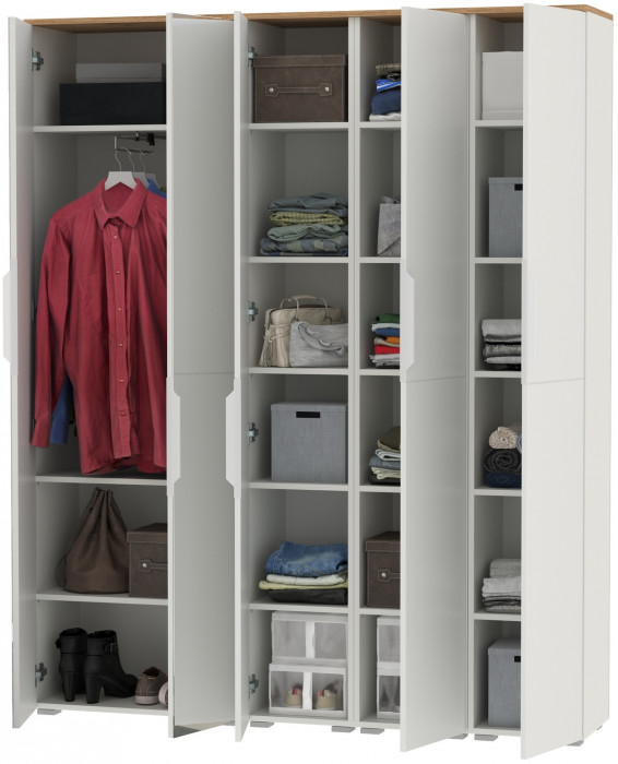 Октава Набор шкафов 02, белый шагрень/дуб крафт золотой/фасады МДФ белый шагрень