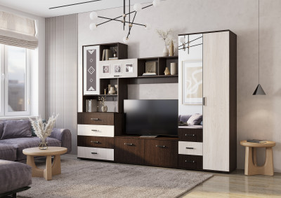 Гостиная модульная Белла, венге/ясень белый. Комплект 1