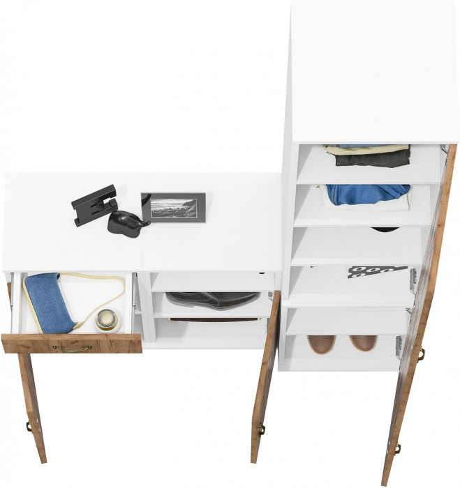 Лидер-8 Пенал МД 22Б + Тумба МД 3.15 + Тумба МД 3.19, цвет белый шагрень/крафт золото, ШхГхВ 120х37,5х190 см., универсальная сборка