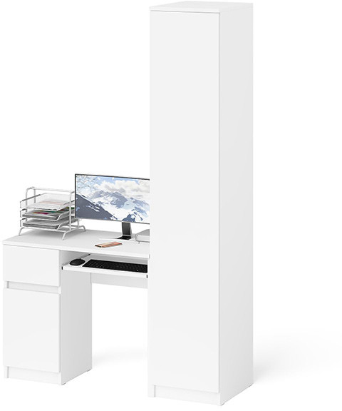 Мори Стол компьютерный МС-1 левый + Пенал МШ400.1, цвет белый, ШхГхВ 130,4х50,4х209,6 см., выдвижной ящик слева, НЕ универсальная сборка