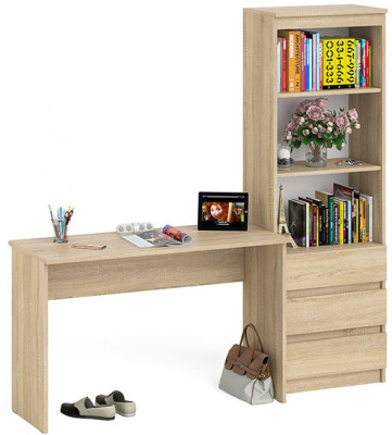 Мори Стол письменный МСП1200.1 + Стеллаж МСТ600.3, цвет дуб сонома, ШхГхВ 180,8х50х179,6 см., универсальная сборка