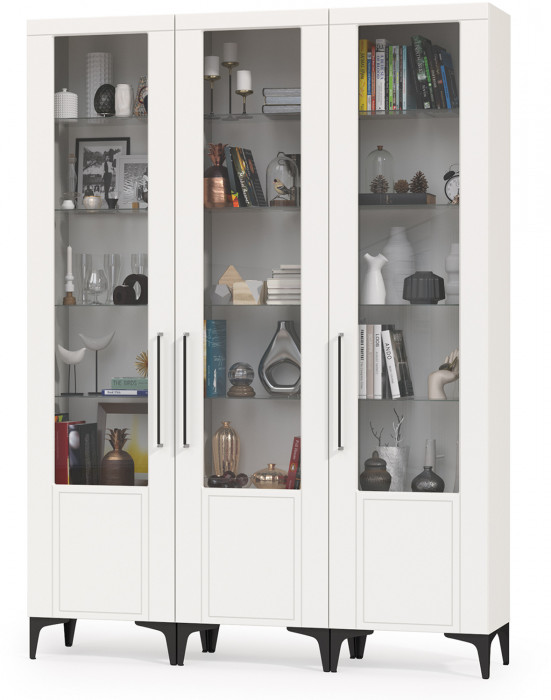 Валенсия Гостиная № 130, цвет ЛДСП белый шагрень/МДФ белый шагрень, ШхГхВ 165х38,1х225,2 см., универсальная сборка