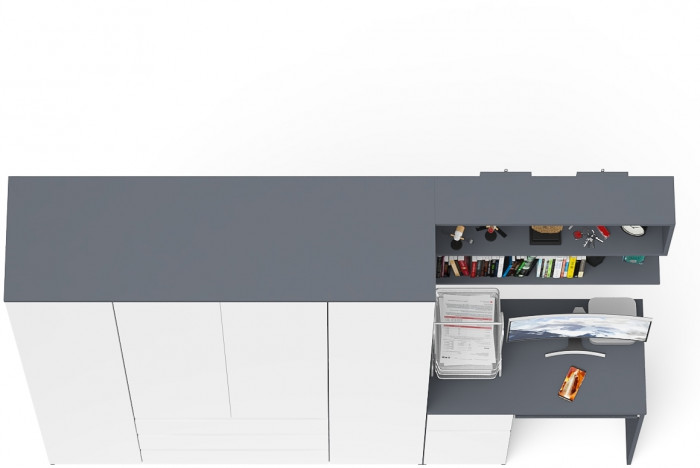 Мори компьютерный стол МС-1 левый + Шкаф МШ1600.1 + Полка 900, графит/белый