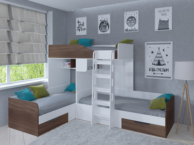 Кровать двухъярусная Трио Белый/Дуб Шамони