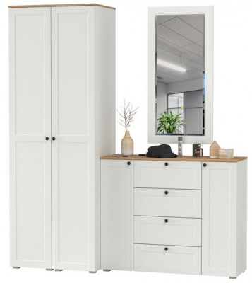 Остин Прихожая 32, цвет белый шагрень/дуб крафт золотой, ШхГхВ 200х54,3х229,6 см., универсальная сборка