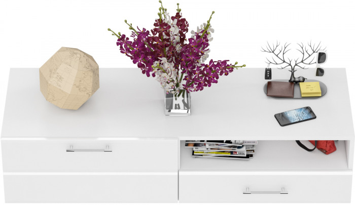 Тумба под ТВ Ларго 1, корпус белый/фасады МДФ белый глянец