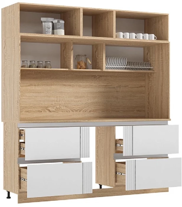 Кухня МДФ Карина Центральная секция 2050 (с местом под посудомойку) Пластер Бьянко/Сонома