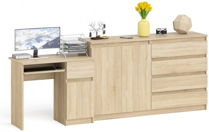 Мори компьютерный стол МС-1 правый + Комод МК1600.1, дуб сонома