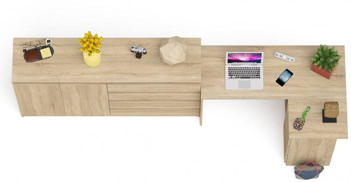 Мори компьютерный стол МС-16 правый + Комод МК1600.1, дуб сонома