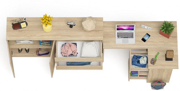 Мори компьютерный стол МС-16 правый + Комод МК1600.1, дуб сонома