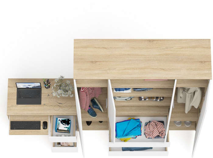 Мори компьютерный стол МС-6 правый + Шкаф МШ1600.1, дуб сонома/белый